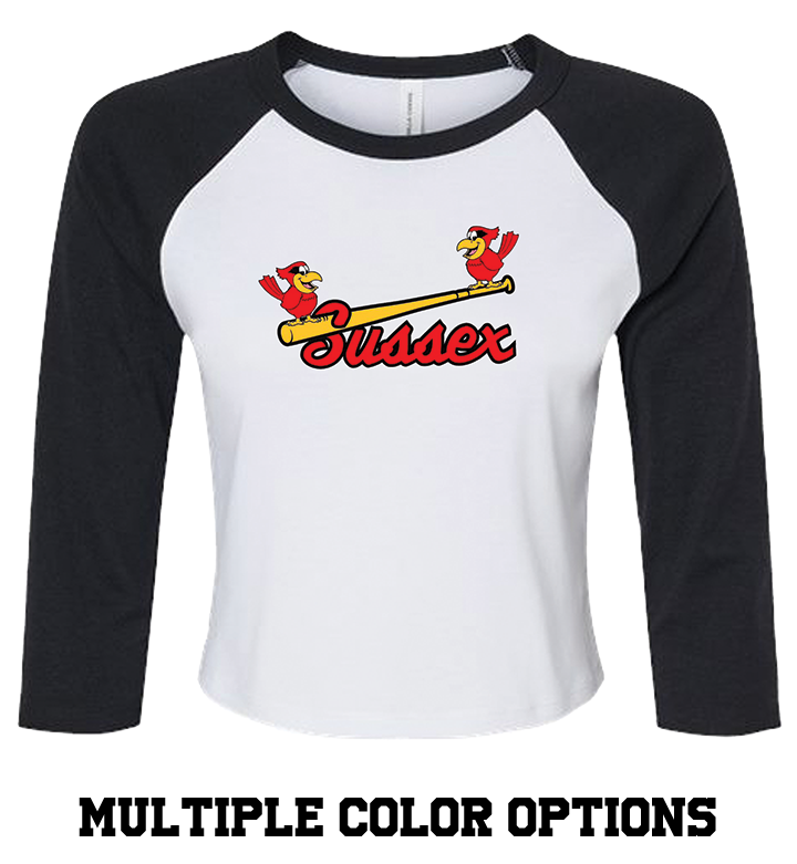 CARDINALS WOMENS CROP 3/4 BASEBALL TEE