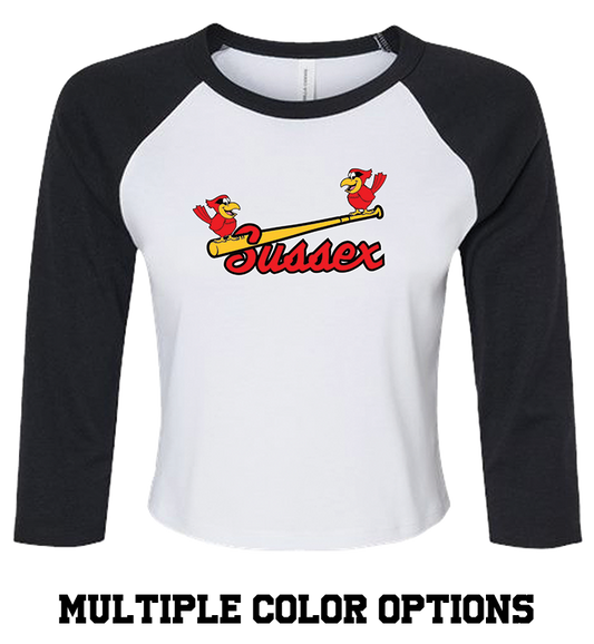 CARDINALS WOMENS CROP 3/4 BASEBALL TEE